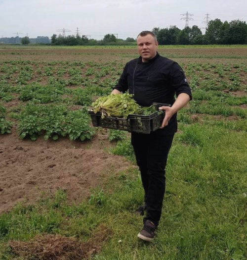 Head Chef Remco Jansen of Coperto Restobar in Zwolle in his herb garden